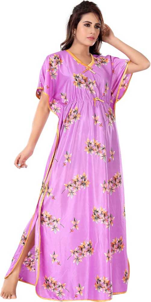 Buy BAILEY SELLS Women's Cotton Embroidered Maxi Night Gown/Nightdress  (BAILEY1347_Maroon_Free Size) at