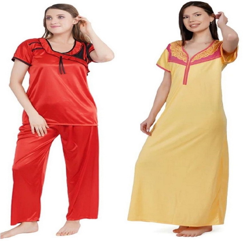 Zairra Free Size Women's Satin Night Gown Comfortable & Full Length  Nightwear Night Dress/Sleepwear Nighty for Women & Ladies