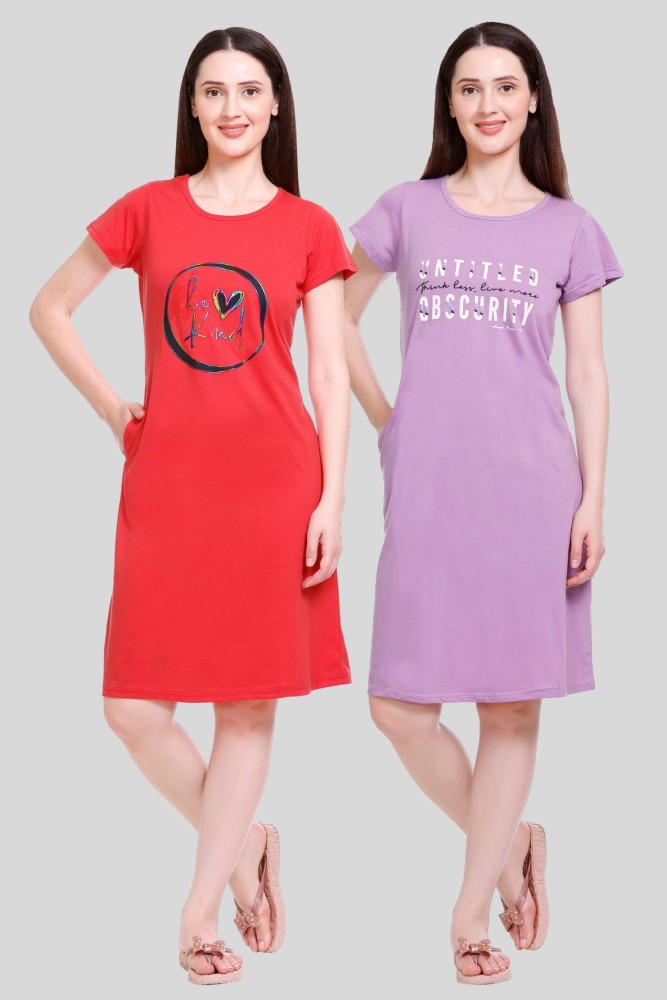Buy KRV Women's Hosiery Cotton Knee Length Night Shirt/Short Nighty/Casual  Nightgown/Long T-Shirt Nighty (Dark Pink & Grey, Size: L) Online at Best  Prices in India - JioMart.