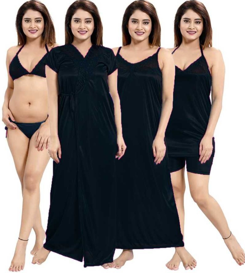 bisht Women Solid Black Night Suit Set Price in India Buy bisht