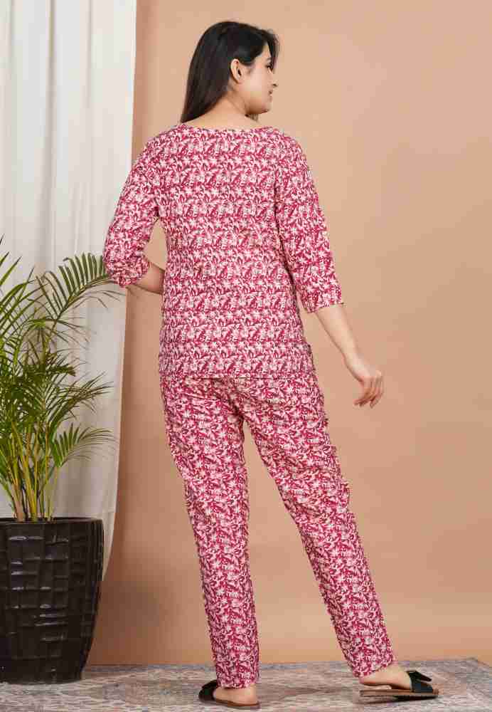 Ivaroo Women Printed Pink Night Suit Set