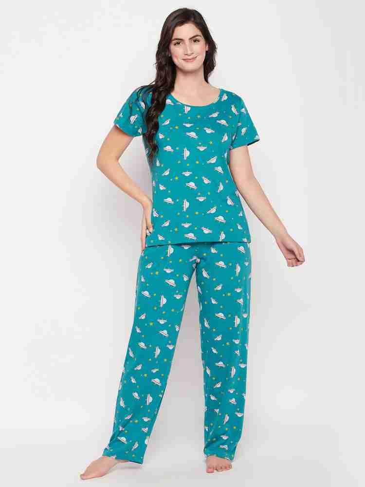 Clovia Women Printed Blue Top & Pyjama Set Price in India - Buy