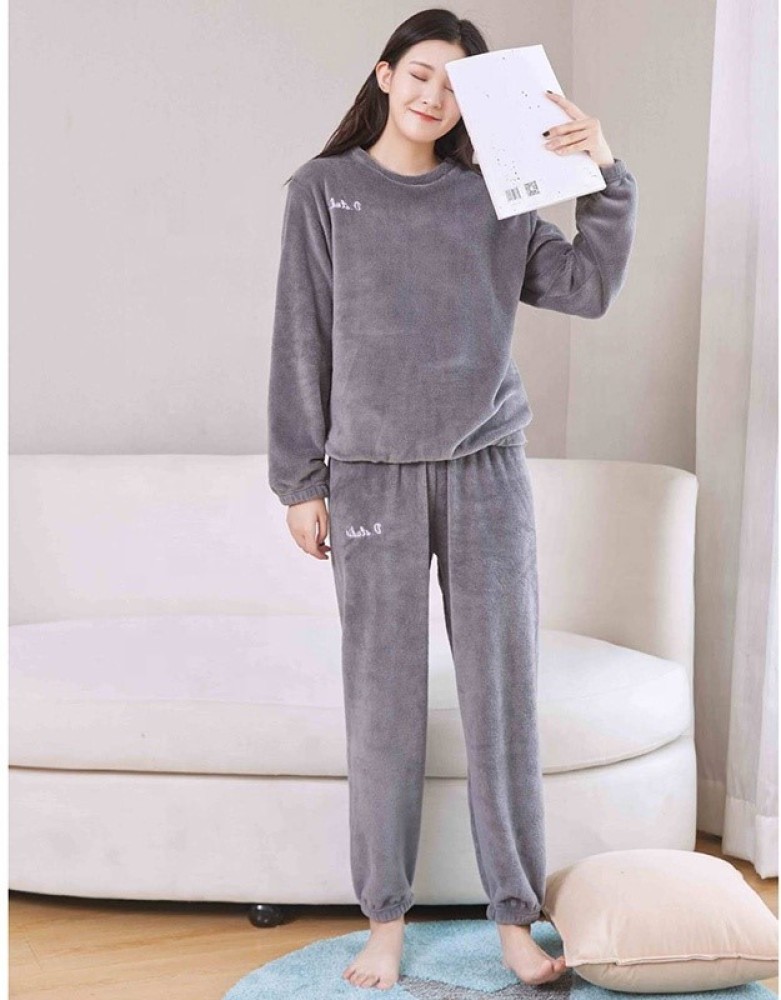 Lugo Women Self Design Grey Night Suit Set