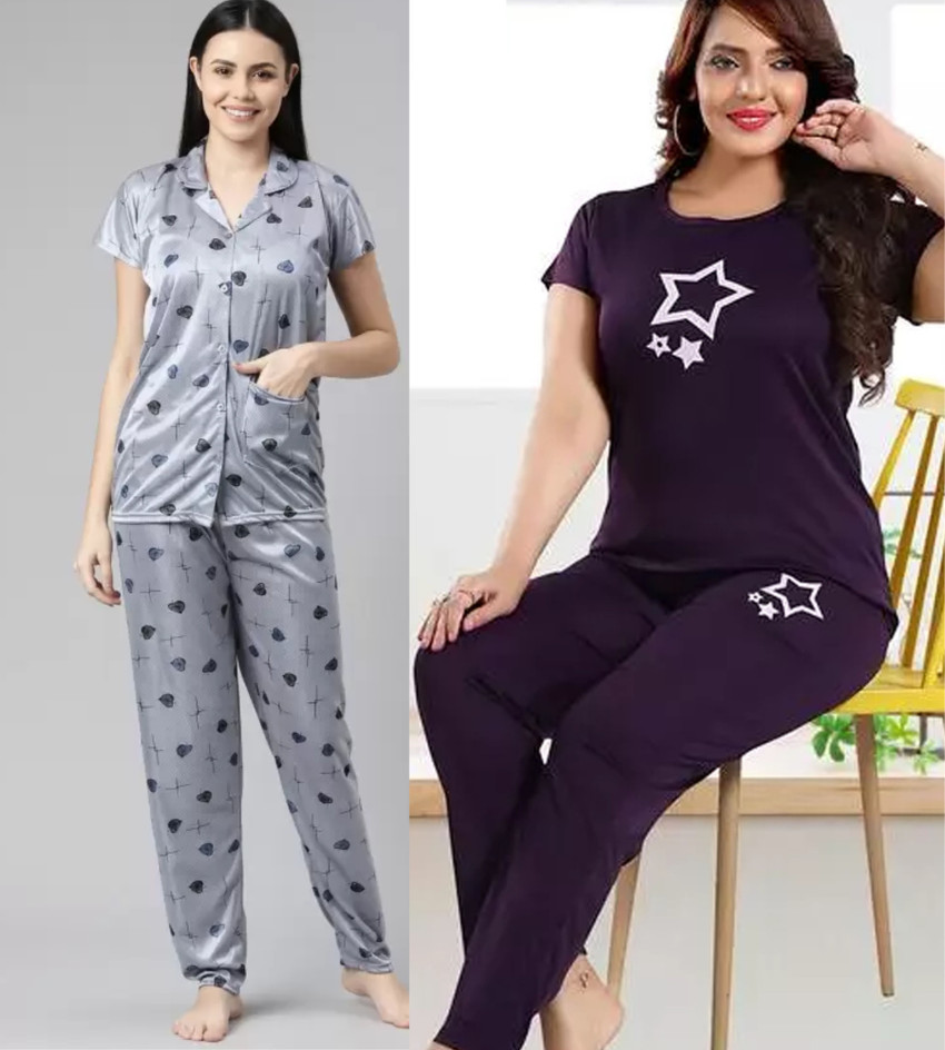 LOODY S Women Printed Purple Grey Night Suit Set Price in India Buy LOODY S Women Printed Purple Grey Night Suit Set at Flipkart Night Suit Set
