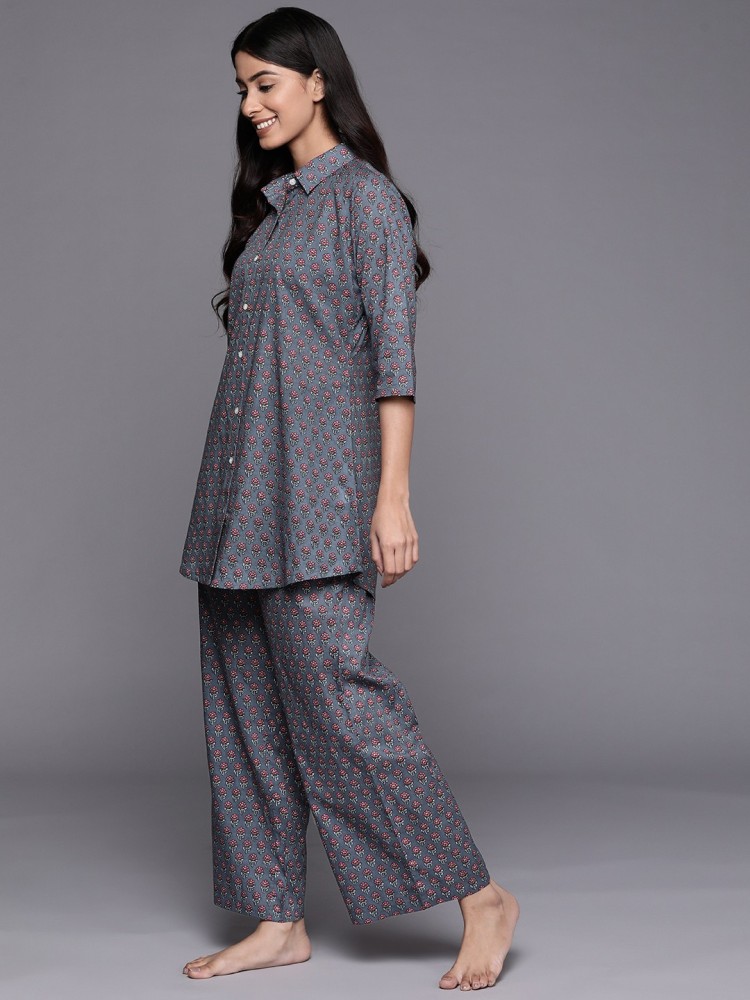 Buy Grey Printed Cotton Night Suit Online at Rs.1159