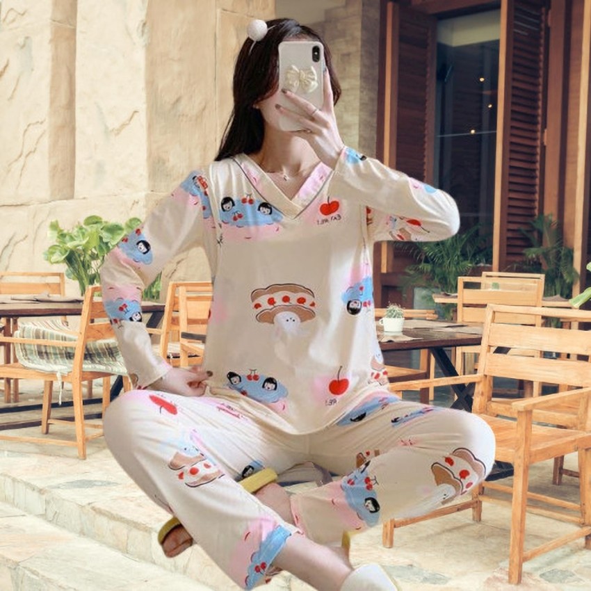 BEST DESIGNER HUB Women Printed White Night Suit Set Price in