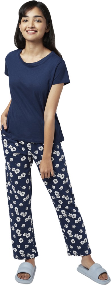 YU by Pantaloons Women Printed Dark Blue Top & Pyjama Set Price in India - Buy  YU by Pantaloons Women Printed Dark Blue Top & Pyjama Set at   Top & Pyjama