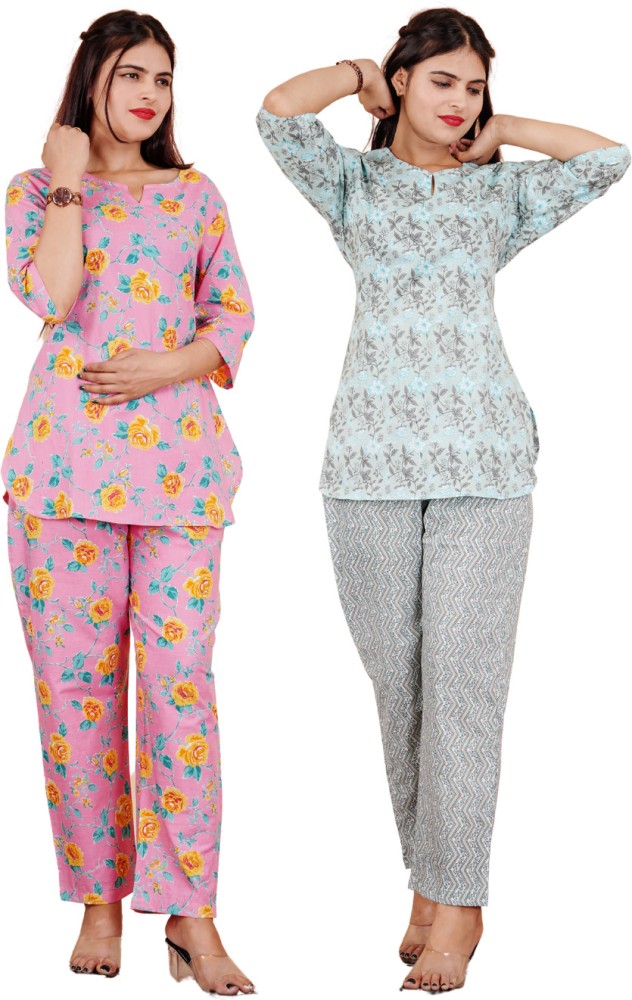 Buy KRV Women's Cotton Printed Night Suit Set of Pink T-Shirt & Dark Grey  Track Pants (Size: L) Online at Best Prices in India - JioMart.
