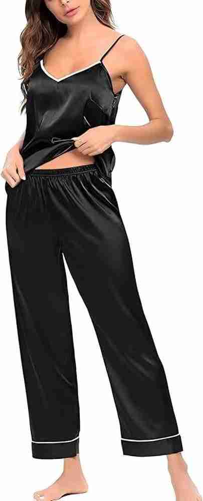 Womens black satin online pyjamas