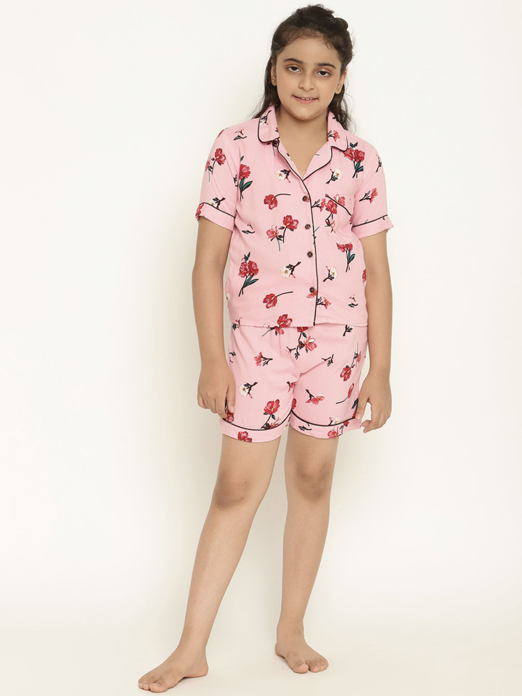 STUFFIE LAND Girls Printed Pink Night Suit Set Price in India