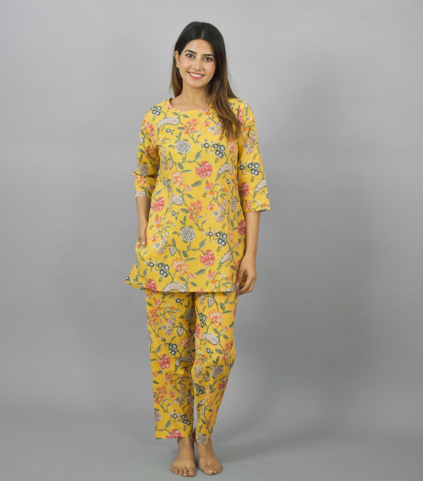 RIGDOM Women Printed Yellow Night Suit Set Price in India Buy RIGDOM Women Printed Yellow Night Suit Set at Flipkart Night Suit Set