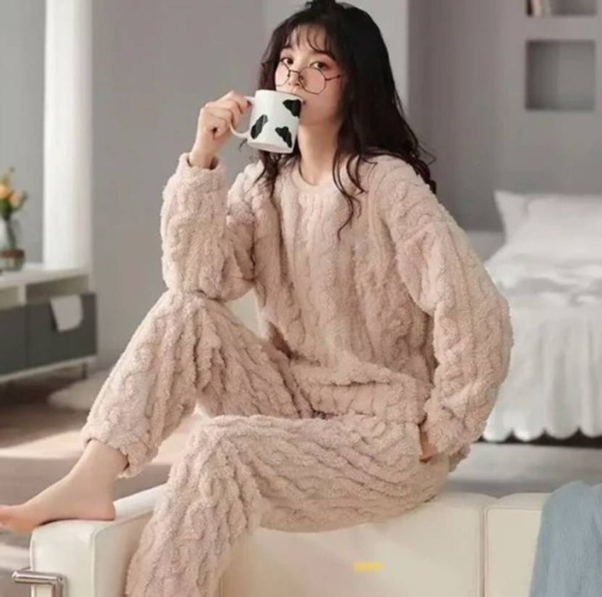 Winter Fleece Night Suit For Women In Winter Woolen Night Girls