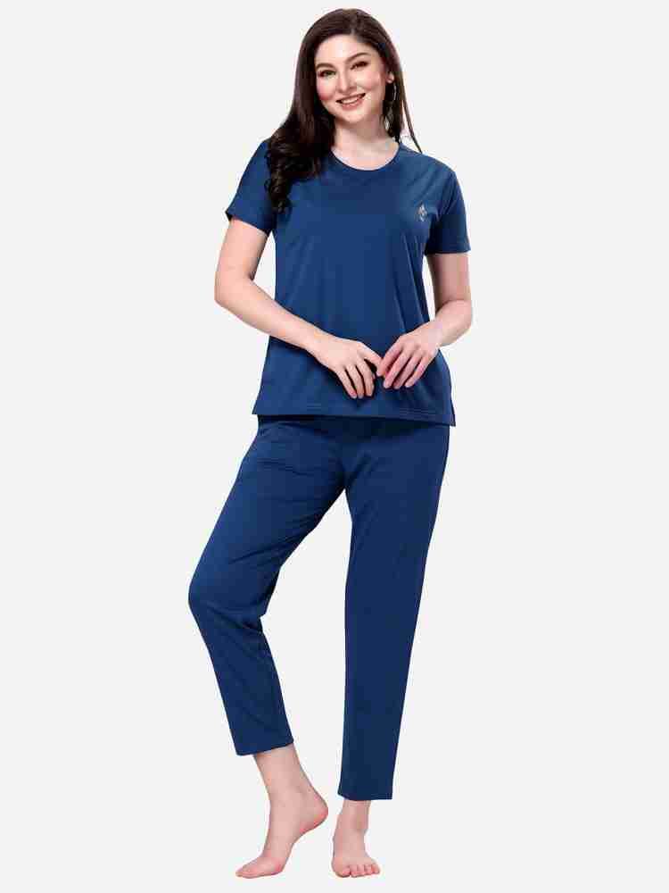 Lenissa Women Solid Blue Top Pyjama Set Price in India Buy Lenissa Women Solid Blue Top Pyjama Set at Flipkart Top Pyjama Set