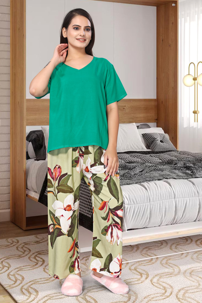 TRITANTU Women Printed Green Light Green Top Pyjama Set Price
