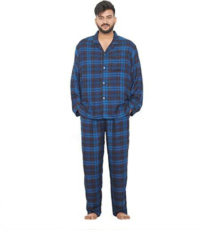 LUXELIV Men Checkered Blue Night Suit Set Price in India Buy