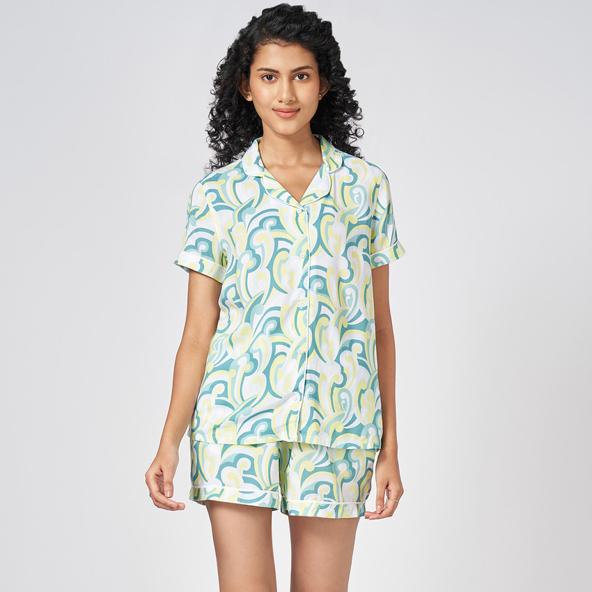Dreamz by Pantaloons Women Abstract Blue Night Suit Set Price in India Buy Dreamz by Pantaloons Women Abstract Blue Night Suit Set at Flipkart Night Suit Set