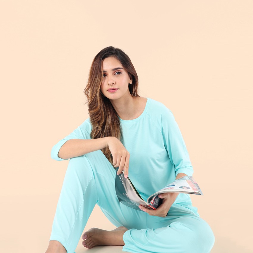 NITE FLITE Women Solid Blue Night Suit Set Price in India Buy NITE FLITE Women Solid Blue Night Suit Set at Flipkart Night Suit Set