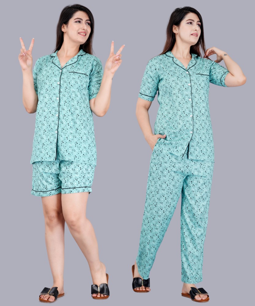 Lapetiya Clothing Women Printed Light Blue Night Suit Set Price in India Buy Lapetiya Clothing Women Printed Light Blue Night Suit Set at Flipkart Night Suit Set