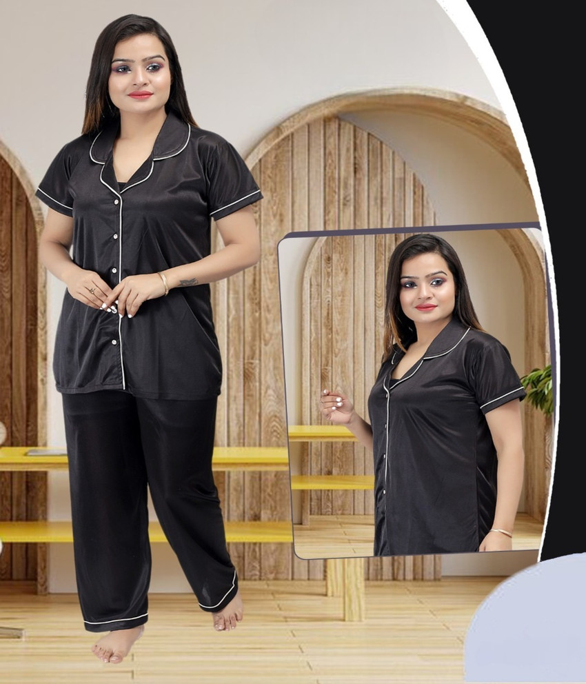 clothus Women Solid Black Night Suit Set Price in India Buy
