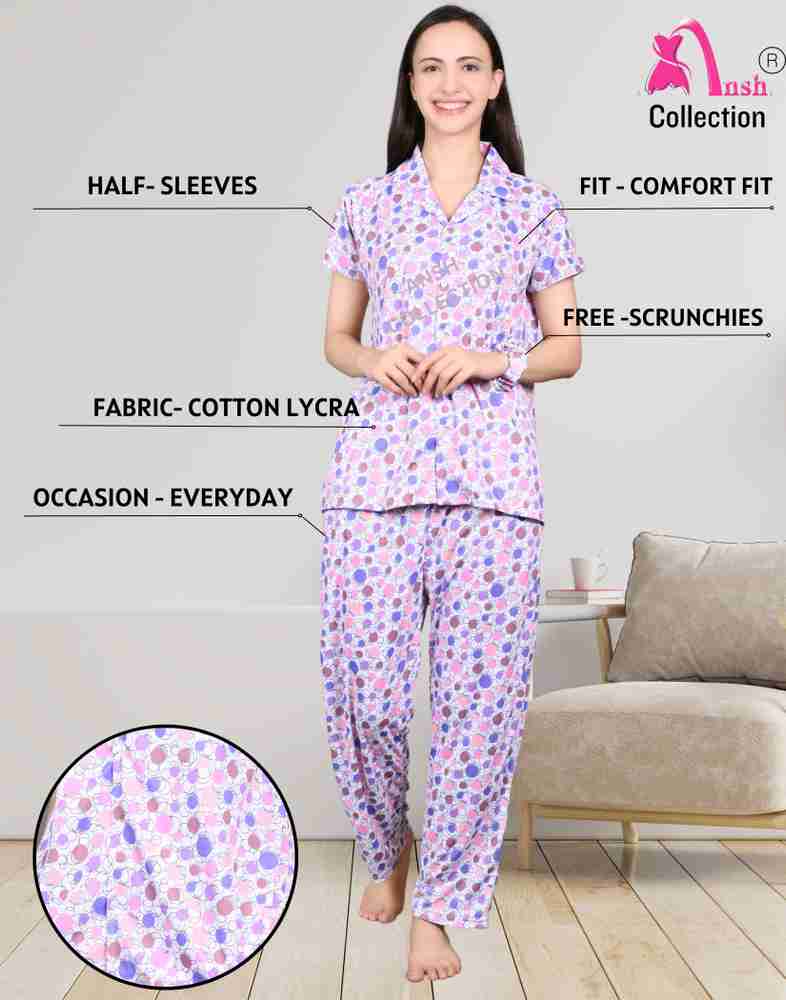 Ansh Collection Women Printed Purple Night Suit Set Price in India Buy Ansh Collection Women Printed Purple Night Suit Set at Flipkart Night Suit Set