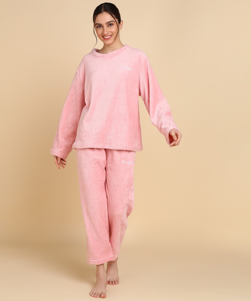 Overlock Women Solid Pink Top Pyjama Set Price in India Buy