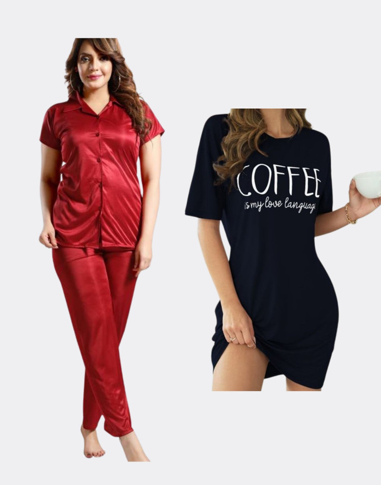 clothus Women Solid Maroon Night Suit Set Price in India Buy clothus Women Solid Maroon Night Suit Set at Flipkart Night Suit Set