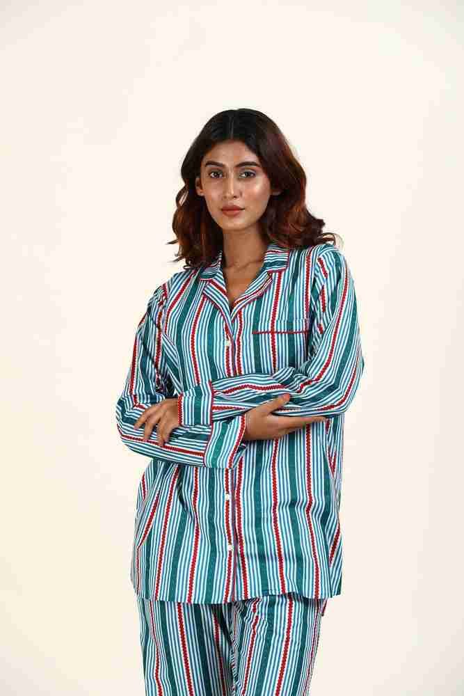 Womens blue striped new arrivals pyjamas
