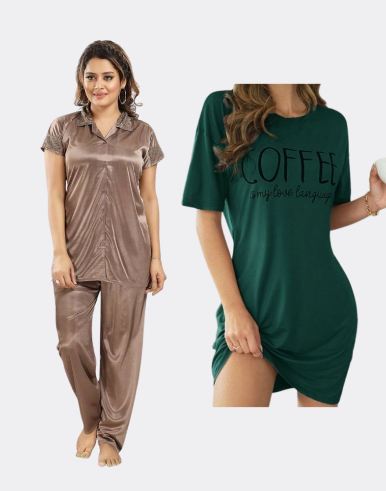 clothus Women Solid Beige Night Suit Set Price in India Buy clothus Women Solid Beige Night Suit Set at Flipkart Night Suit Set