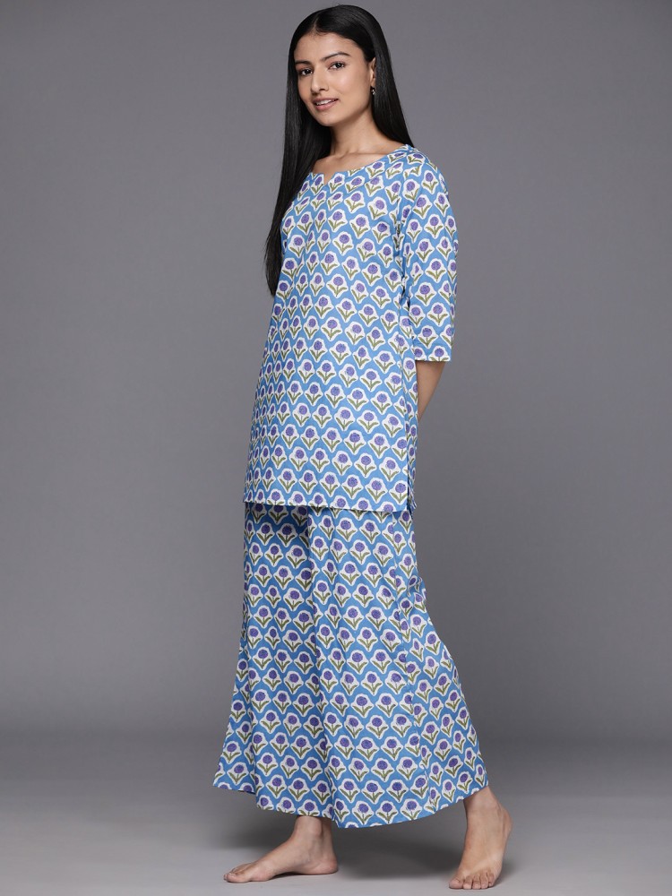 LIBAS Women Printed Blue Night Suit Set Price in India - Buy LIBAS