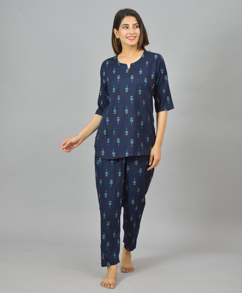 KALAVISHA Women Printed Blue Top Pyjama Set Price in India Buy