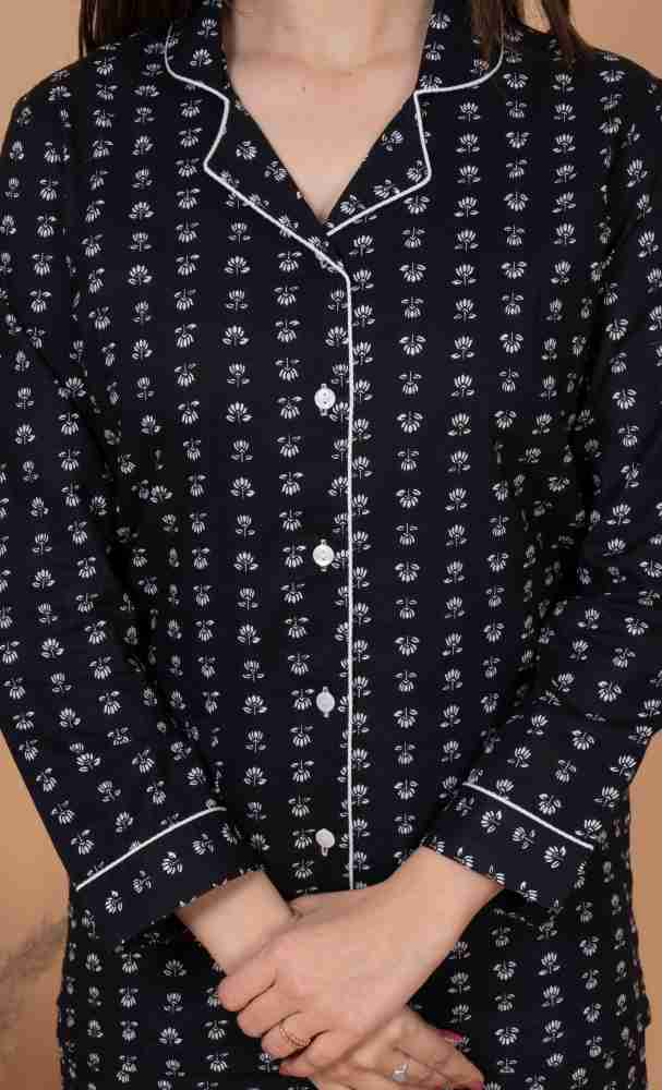 Asami Women Printed Black Shirt & Pyjama set Price in India - Buy