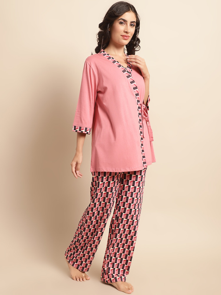 Kanvin Women Self Design Pink Night Suit Set Price in India Buy