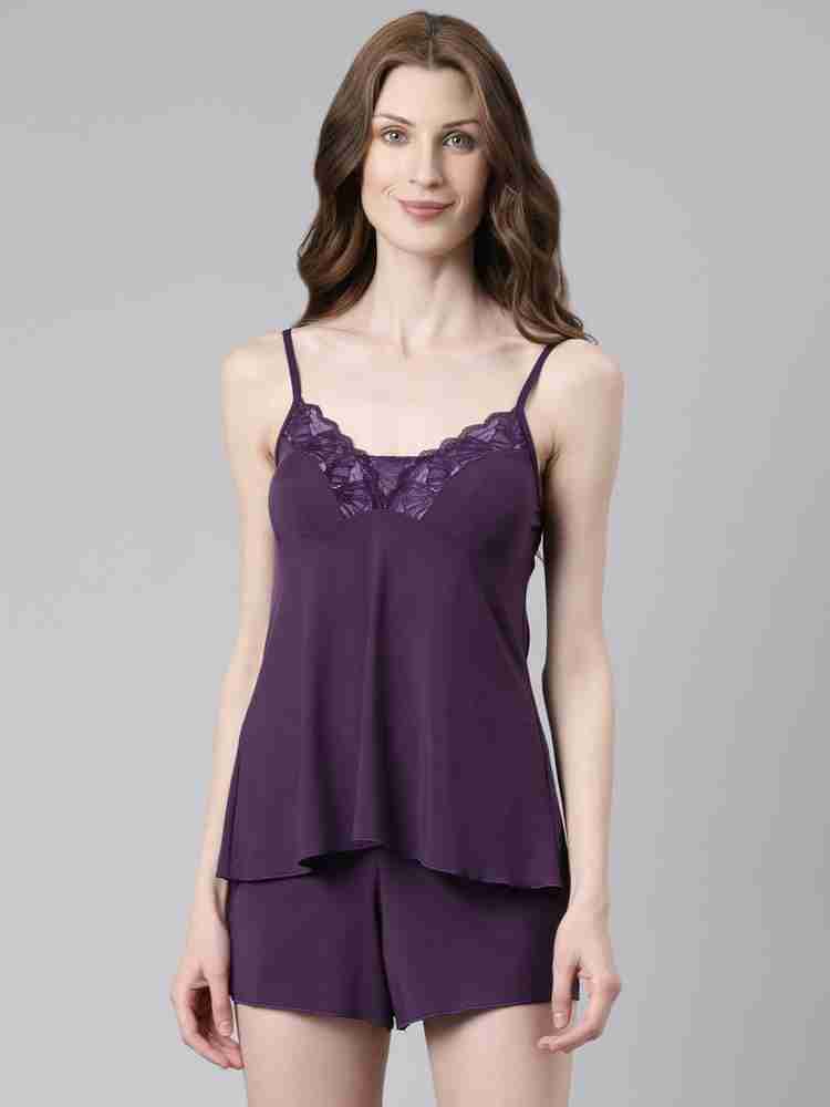 Enamor N116 Lace Detail Women Solid Purple Night Suit Set Price in India Buy Enamor N116 Lace Detail Women Solid Purple Night Suit Set at Flipkart Night Suit Set