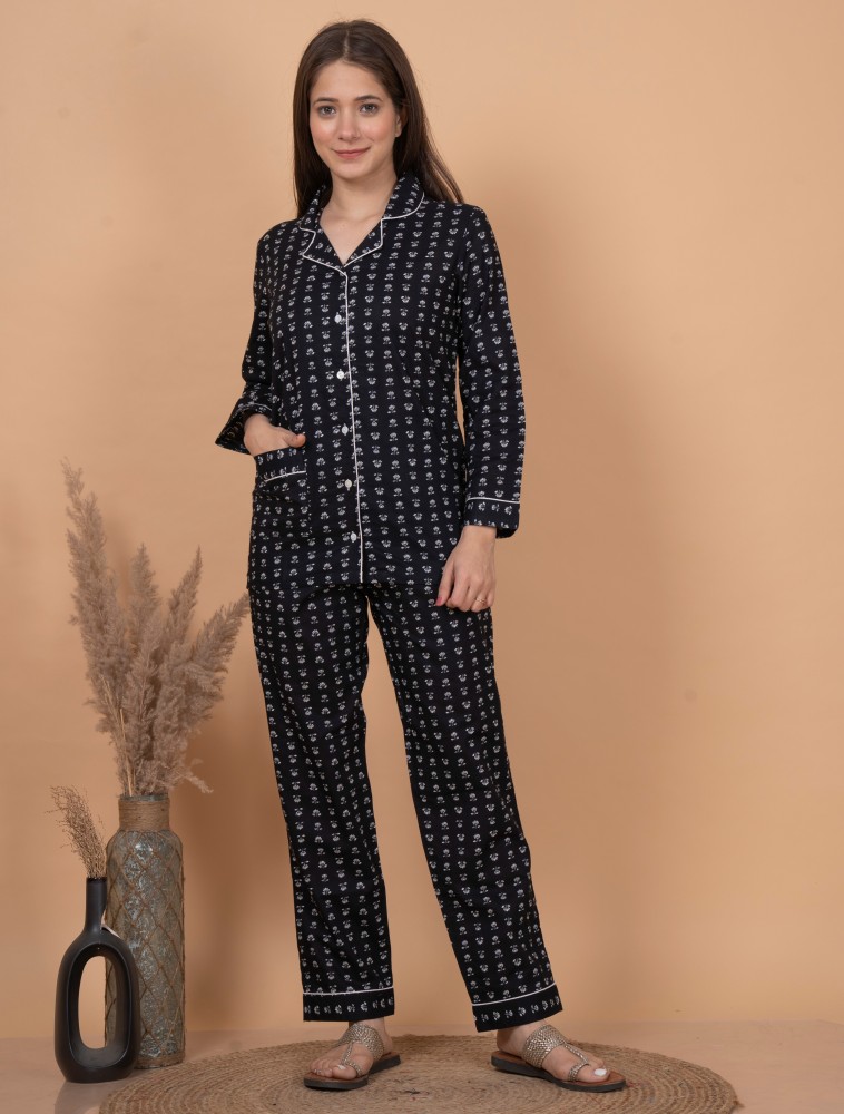 Asami Women Printed Black Shirt & Pyjama set Price in India - Buy