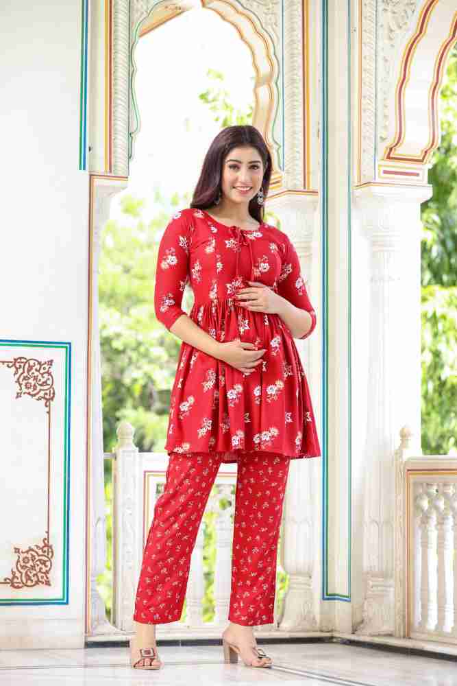 Nazarana Women Printed Maroon Night Suit Set Price in India Buy