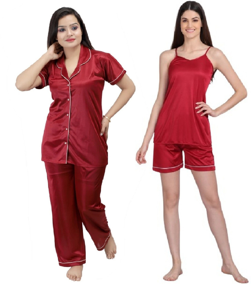 flimsy Women Solid Maroon Night Suit Set Price in India Buy