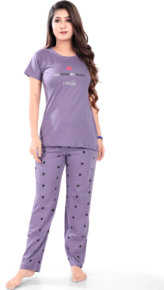 Feeling Women Printed Purple Night Suit Set Price in India Buy