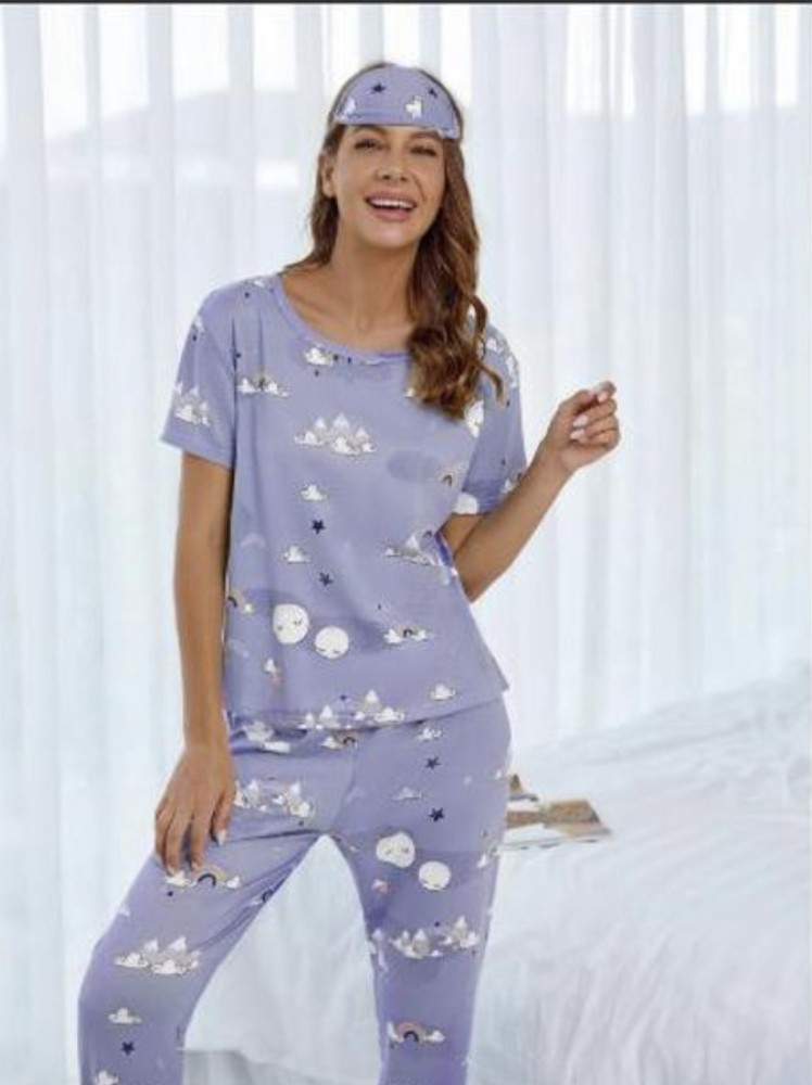 Wowens Plus Pajama Sets All Over Print Sleepware Lounge Royal Blue 5XL 