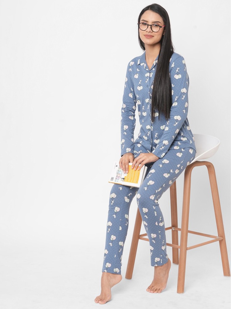 SWEET DREAMS Women Printed Blue Top & Pyjama Set Price in India