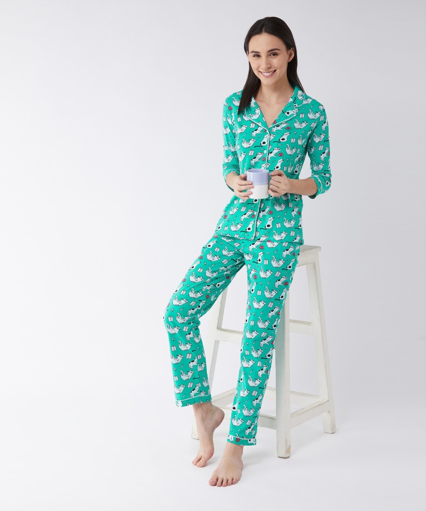 Miss Chase Women Printed Green Night Suit Set Price in India - Buy