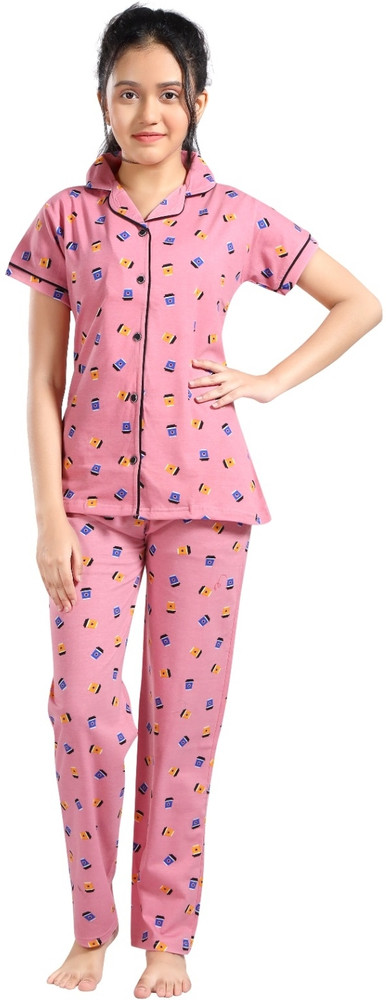 LIL ANGLES Girls Printed Brown Night Suit Set Price in India Buy LIL ANGLES Girls Printed Brown Night Suit Set at Flipkart Night Suit Set