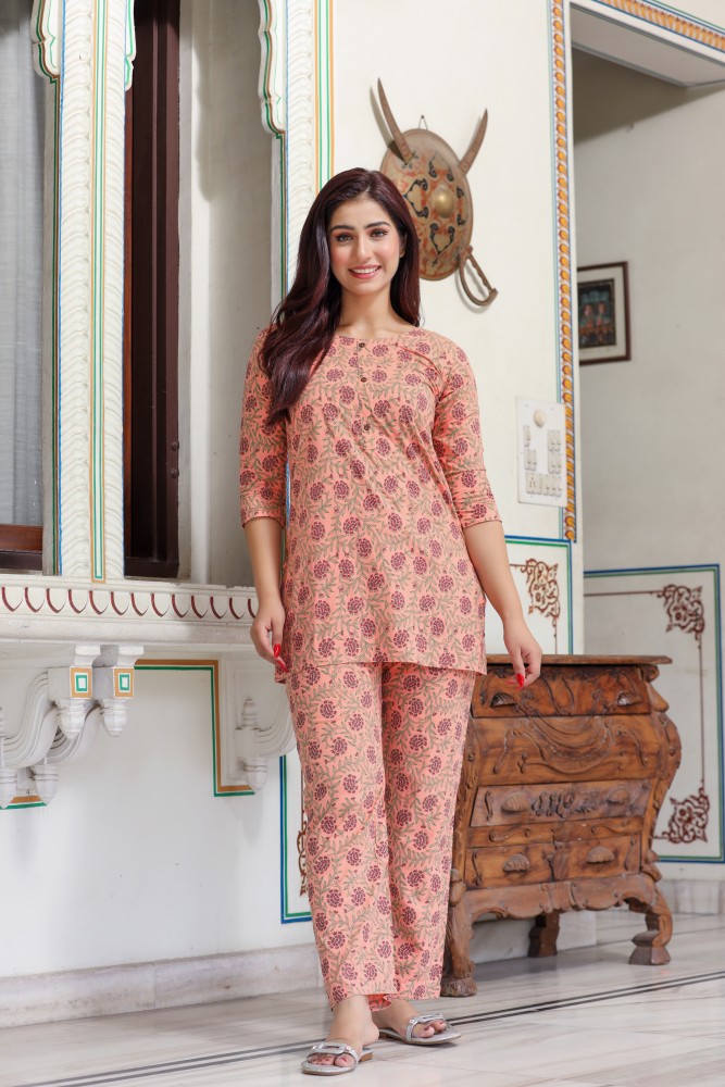 FOOL INK Women Printed Pink Night Suit Set Price in India - Buy