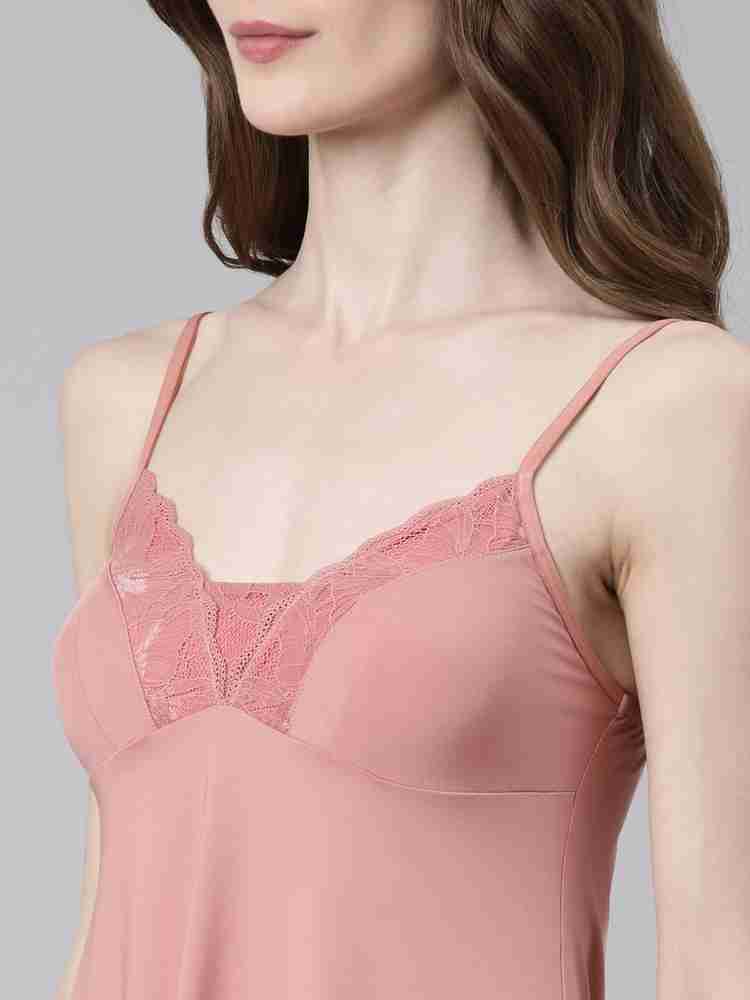 Enamor N116 Lace Detail Women Solid Pink Night Suit Set Price in