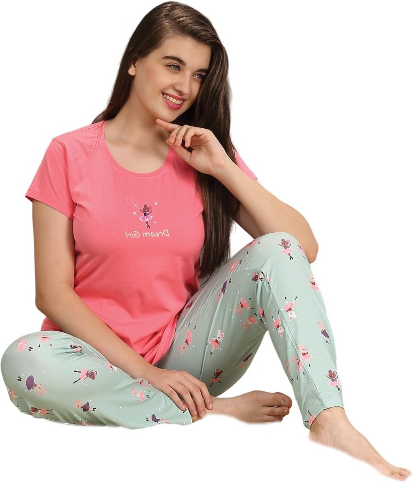 Little Pink Women Printed Pink Top Pyjama Set Price in India