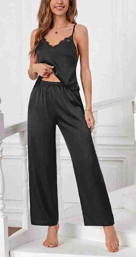 ROWENA Women Solid Black Top Pyjama Set Price in India Buy