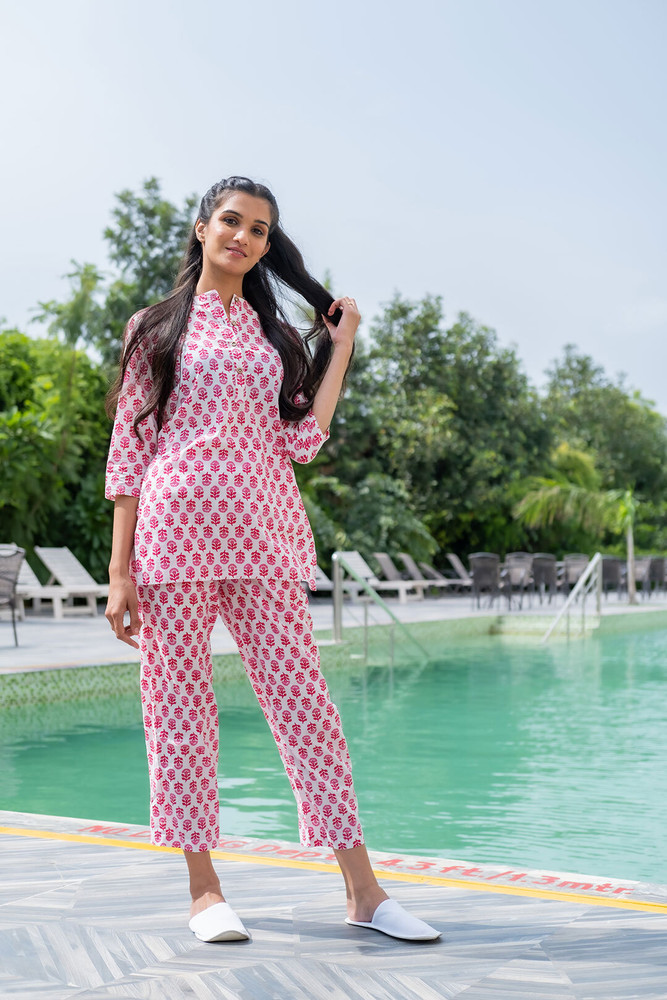 Jaipur Kurti Women Printed White Night Suit Set Price in India