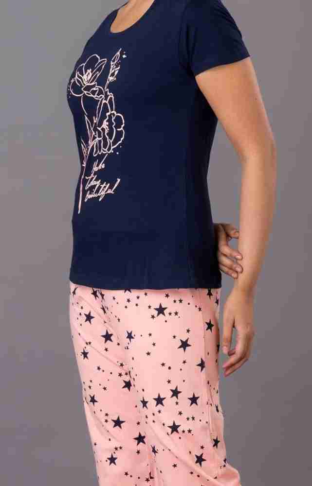 Blue Trend Women Printed Blue, Pink Top & Capri Set Price in India