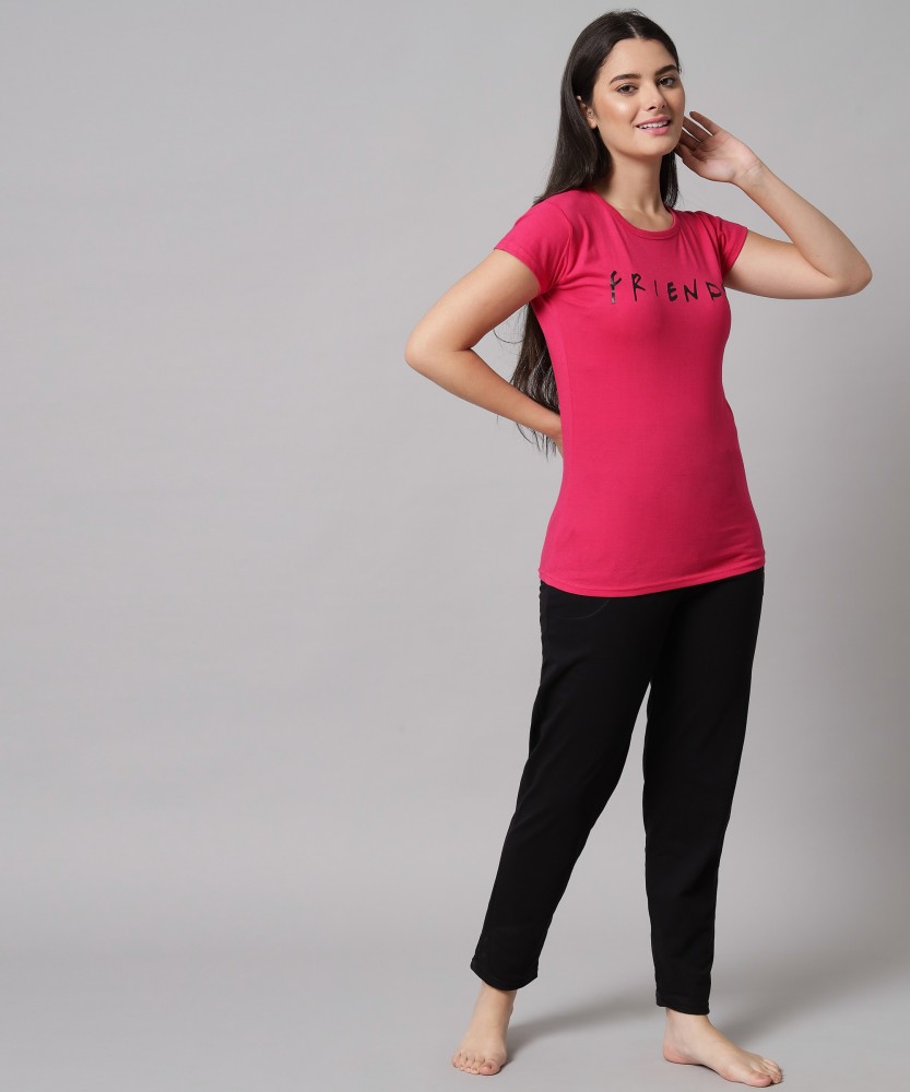 Fit N Fame Women Printed Solid Pink Top Pyjama Set Price in India Buy Fit N Fame Women Printed Solid Pink Top Pyjama Set at Flipkart Top Pyjama