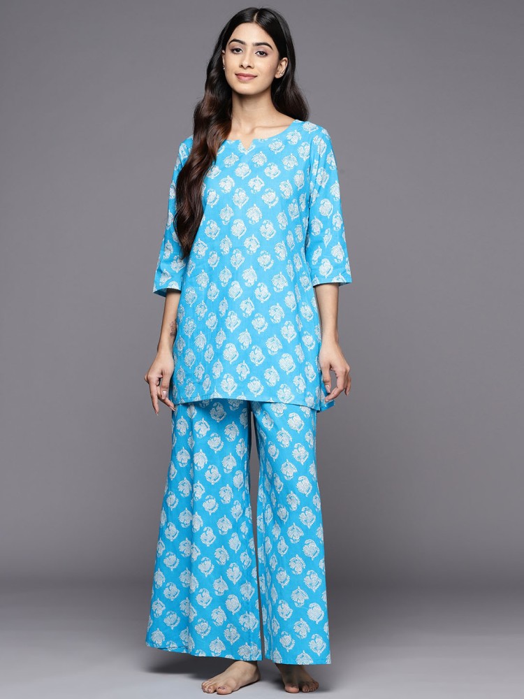 LIBAS Women Printed Blue Night Suit Set Price in India - Buy LIBAS