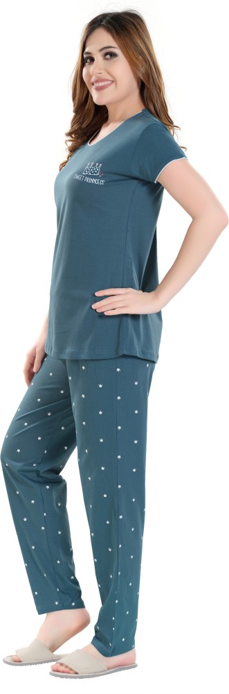 NIGHTVIEW Women Printed Blue Top & Pyjama Set Price in India - Buy 